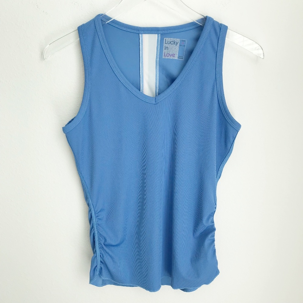 Lucky in Love Stripe V Neck Ruched Tennis Pickle-ball Tank Size M